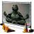 Schildkröte auf Bauzaun-Banner macht Yoga-Entspannungsübung