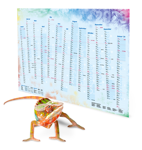 Bunter Kalender mit schrägem Kalendarium