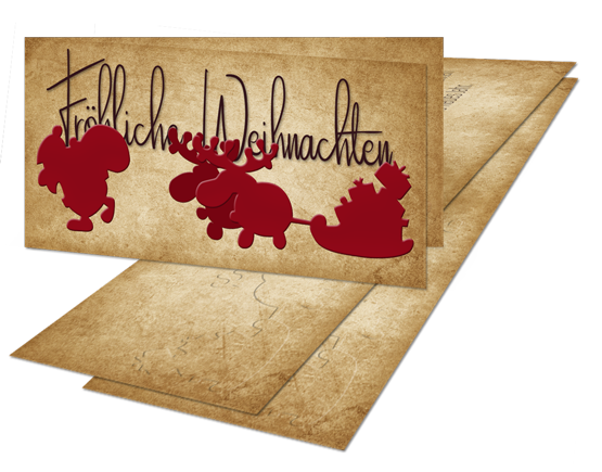 geprägte Weihnachtkarte mit Außen- und Innenansicht